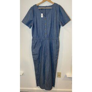NWT Talbots Jumpsuit Chambray Denim Short Sleeve Wide Leg Blue Size 16 New